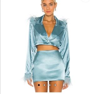 Danielle Guizio Blazer & Mini Skirt in Sea foam